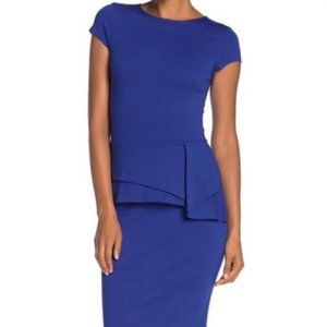 Blue Peplum Sheath Dress with Cap Sleeve